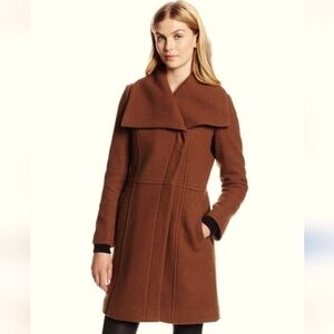 Cole Haan Envelope Collar Wool Blend Coat
